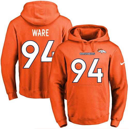 Nike Broncos #94 DeMarcus Ware Orange Name & Number Pullover NFL Hoodie